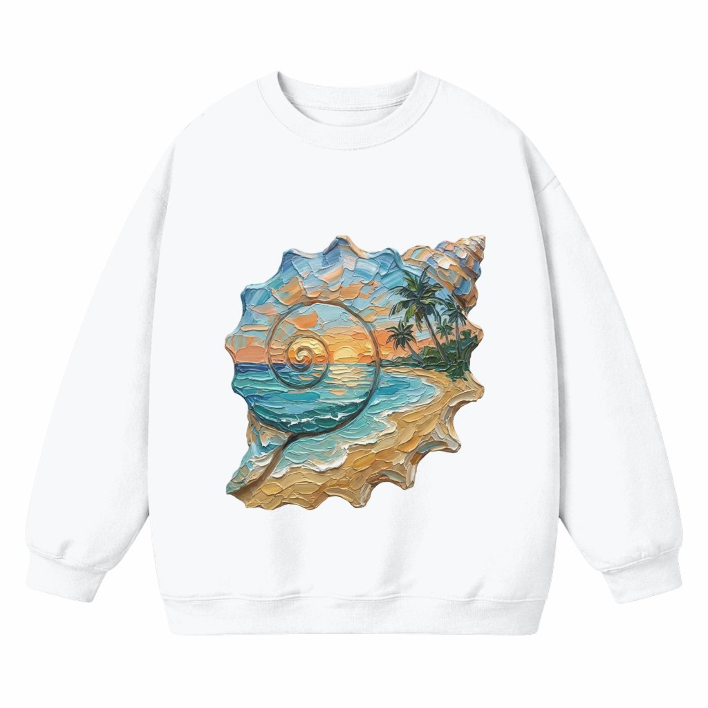 Coastal Sea Shell Printed Sweatshirt – Visual Oil Paint Effect Gift - front view