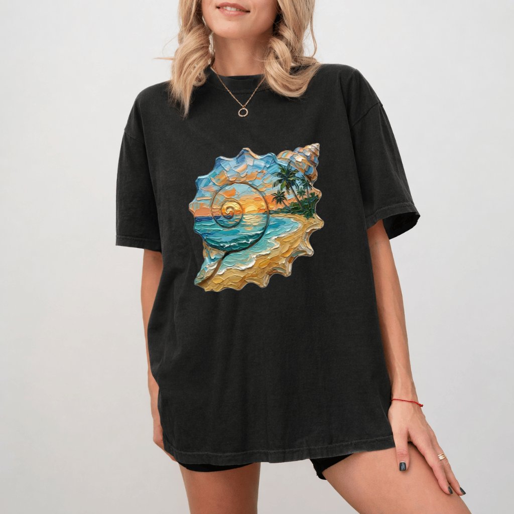 Coastal Sea Shell Comfort Colors – Premium 3D Visual Graphic Print Tee - back view