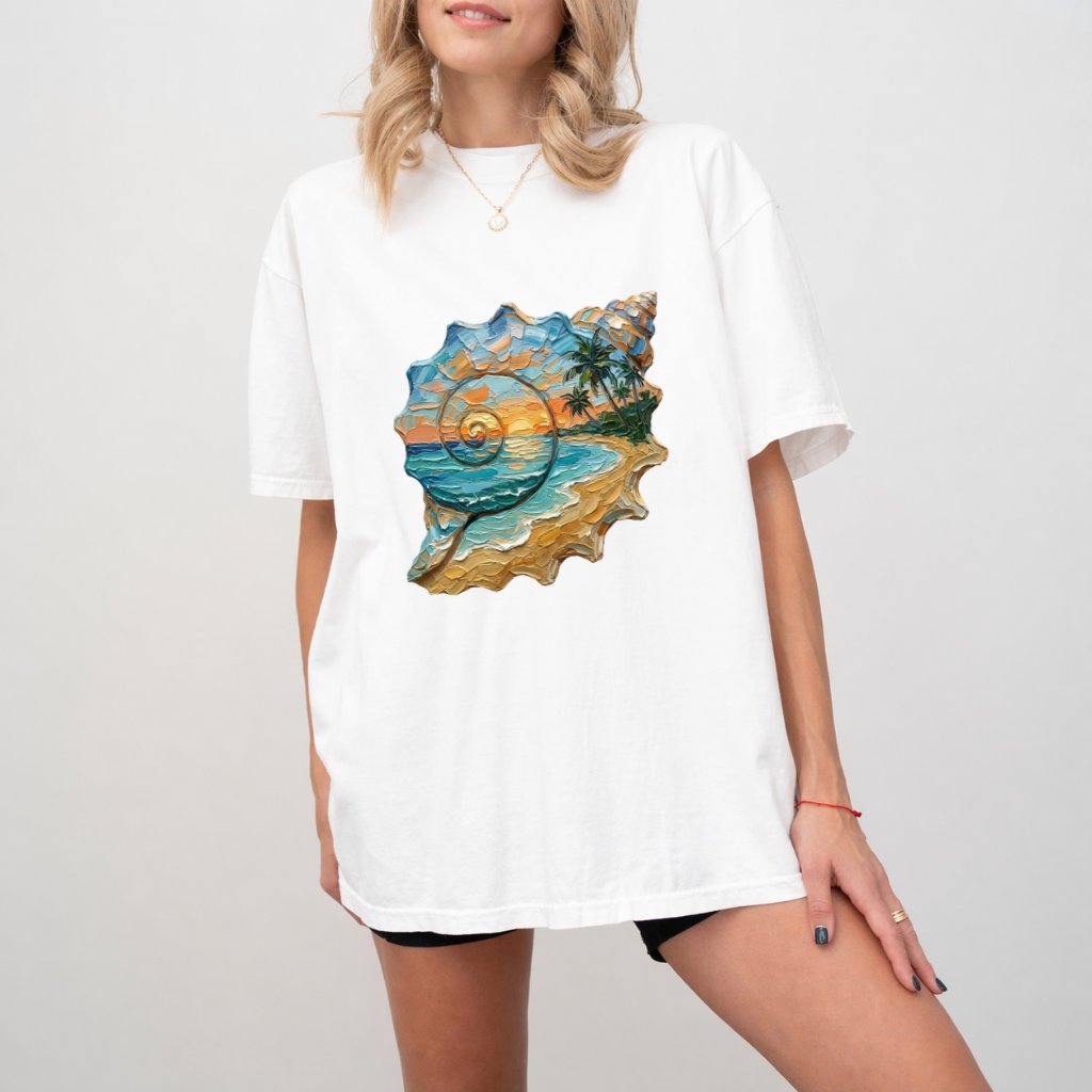 Coastal Sea Shell Comfort Colors – Premium 3D Visual Graphic Print Tee - detail view