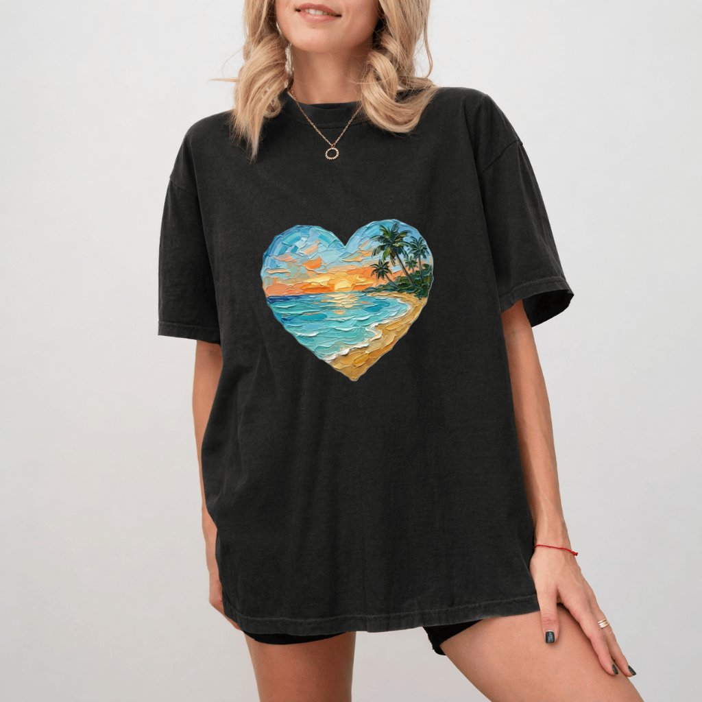 Beach Heart Comfort Colors – Premium 3D Visual Graphic Summer Tee - back view