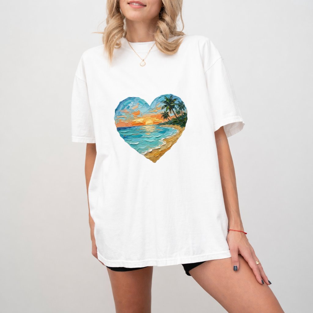 Beach Heart Comfort Colors – Premium 3D Visual Graphic Summer Tee - detail view