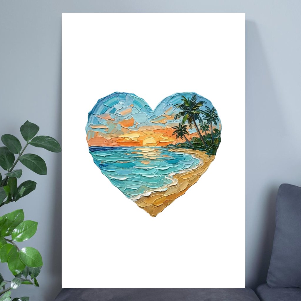 Beach Heart Sunset Poster – High Quality 3D Visual Graphic Wall Decor - front view
