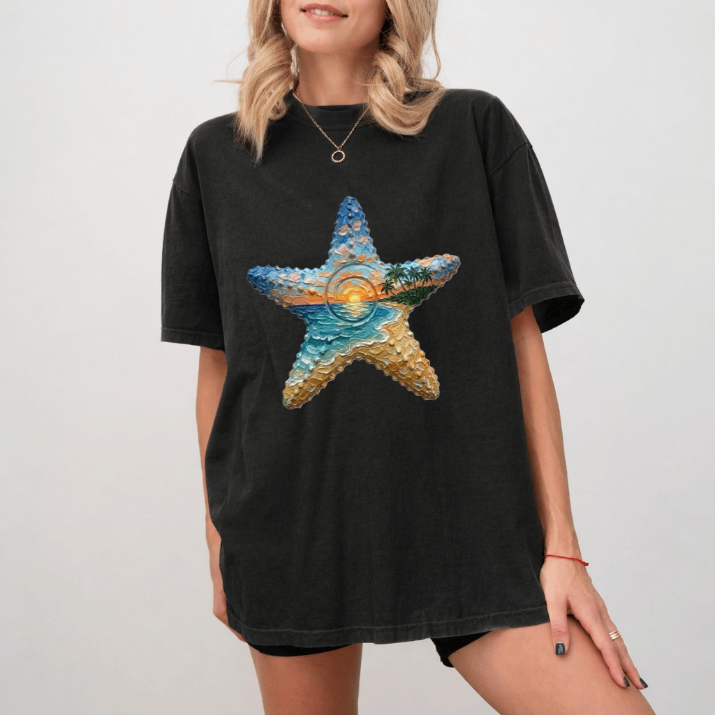 Comfort Colors Starfish Sunset Shirt, Premium Cotton Tropical Beach Tee - back view