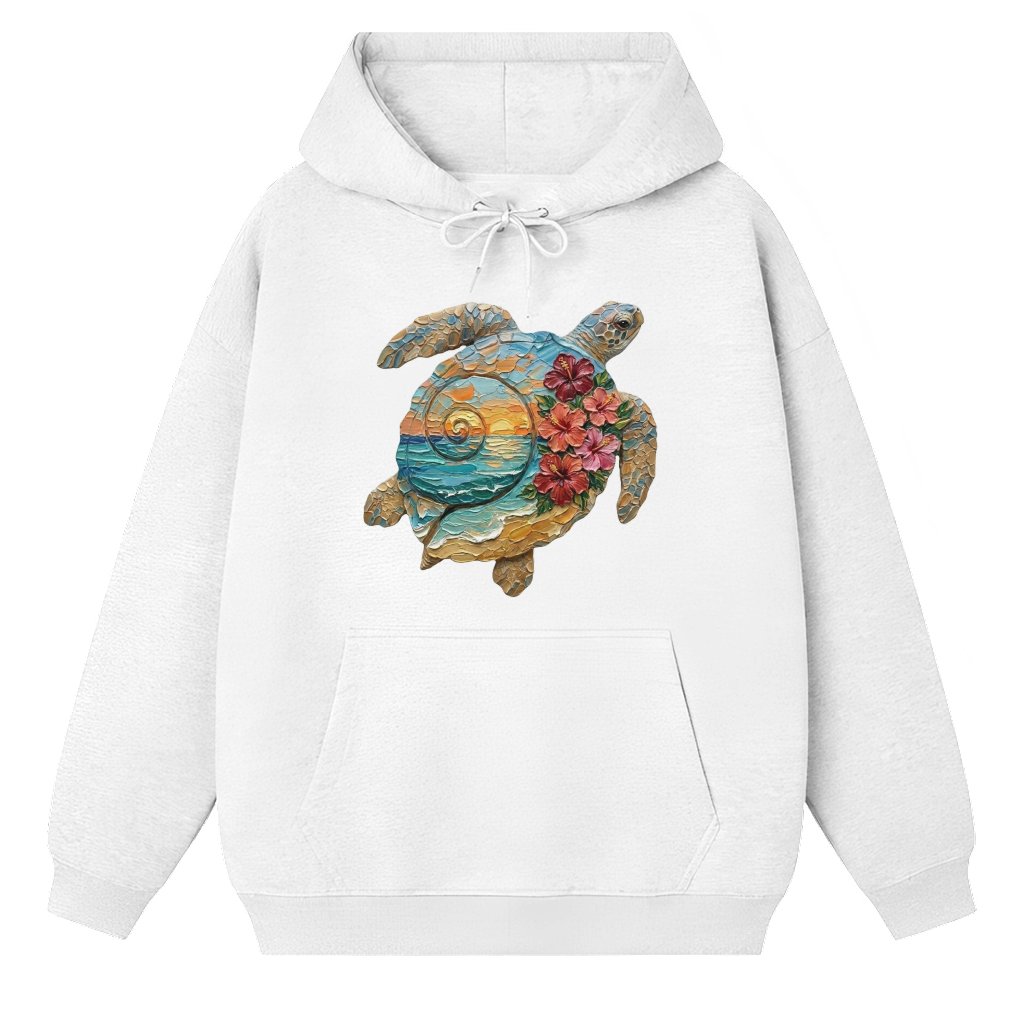 Tropical Turtle Sunset Hibiscus Hoodie, Nautical Summer Vacation Outfits - front view