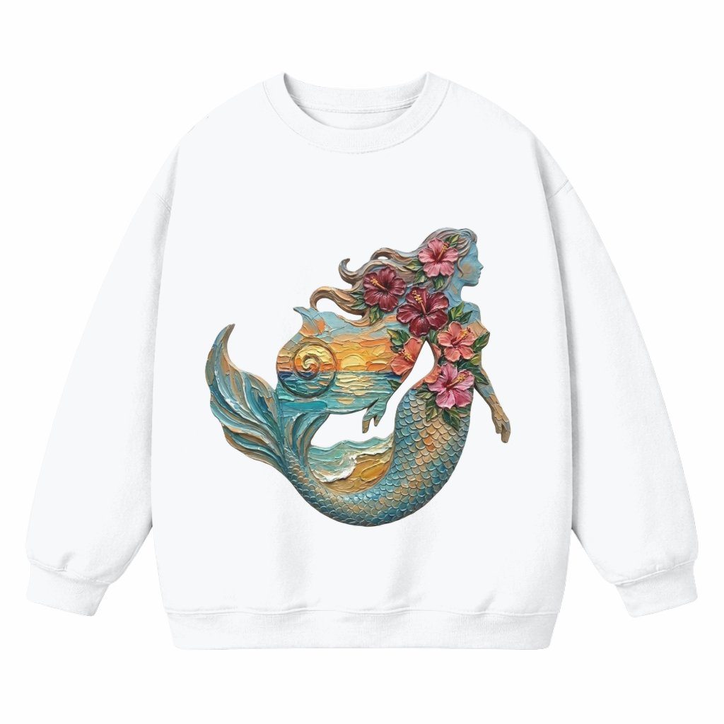 Floral Mermaid Ocean Scene Sweatshirt, Aesthetic Coastal Impasto Art Pullover - front view