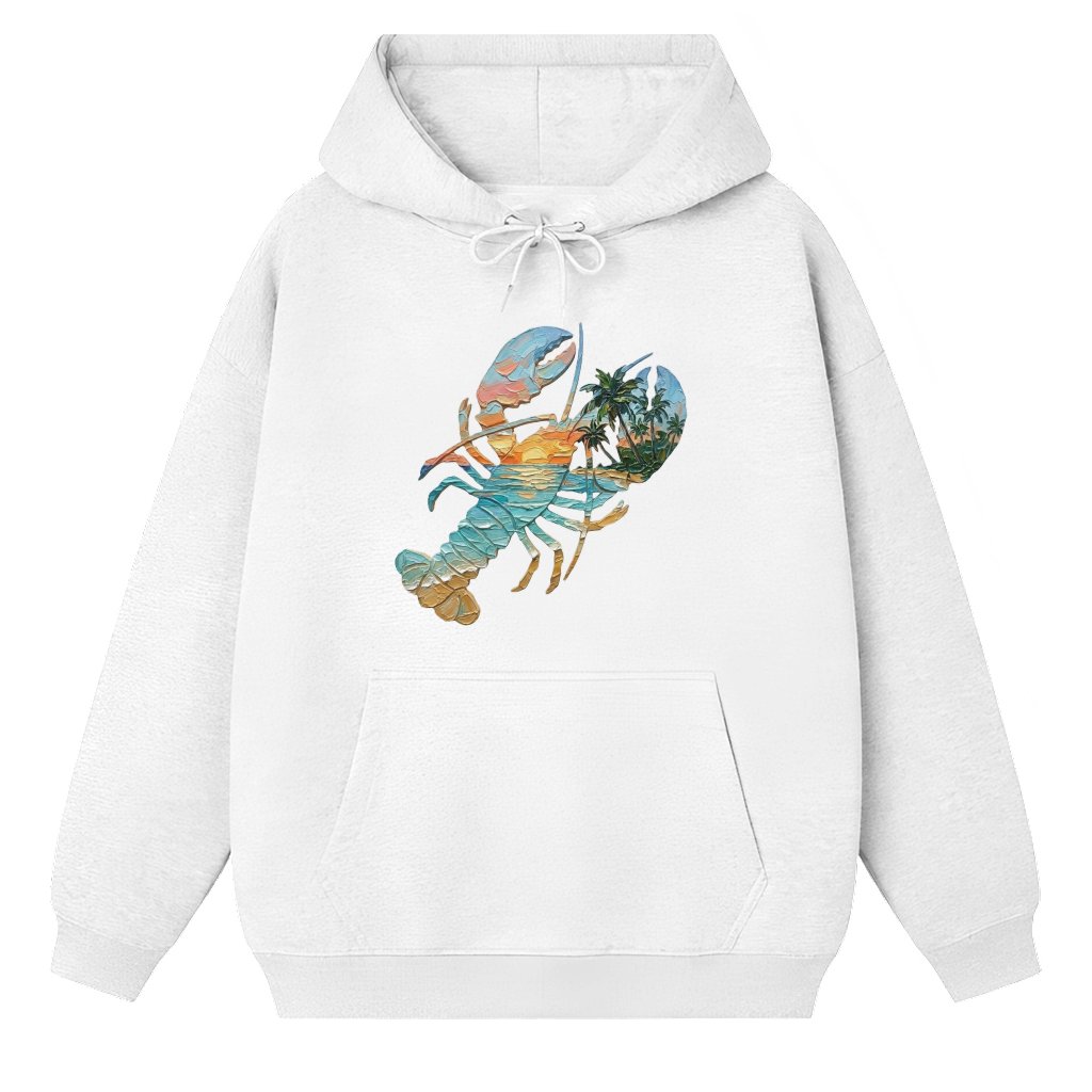 Aesthetic Lobster Sunset Beach Hoodie, Unique Summer Vacation Nautical Apparel - front view