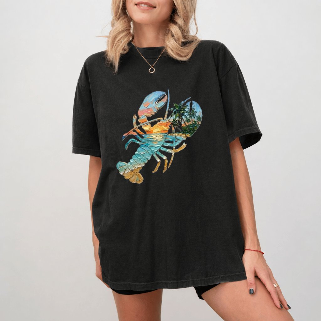 Comfort Colors Lobster Sunset Shirt, Premium Cotton Tropical Seafood Nature Tee - back view