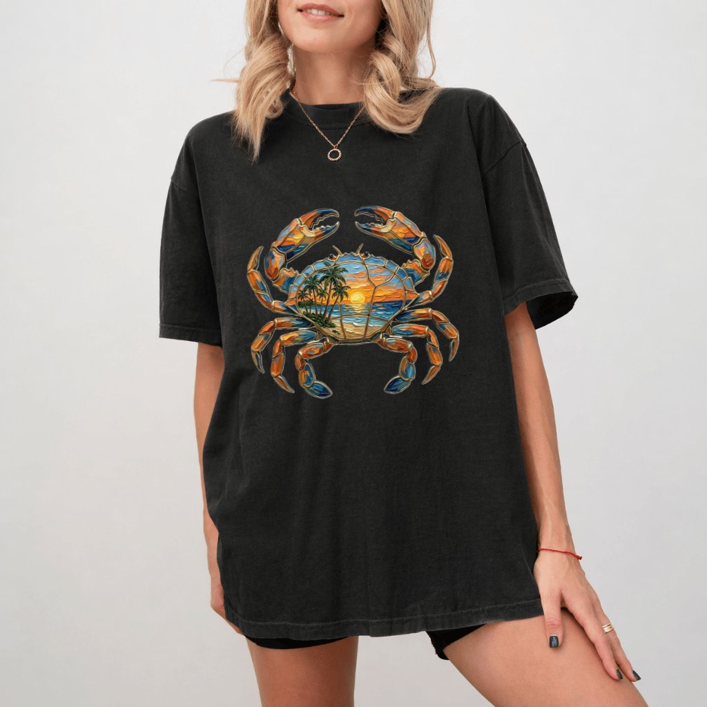 Comfort Colors Crab Sunset Shirt, Premium Cotton Tropical Sea Life Nature Tee - back view