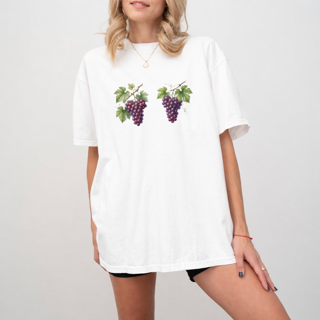 Comfort Colors Funny Grapes Shirt - Premium Soft Summer Fruit Tee - detail view