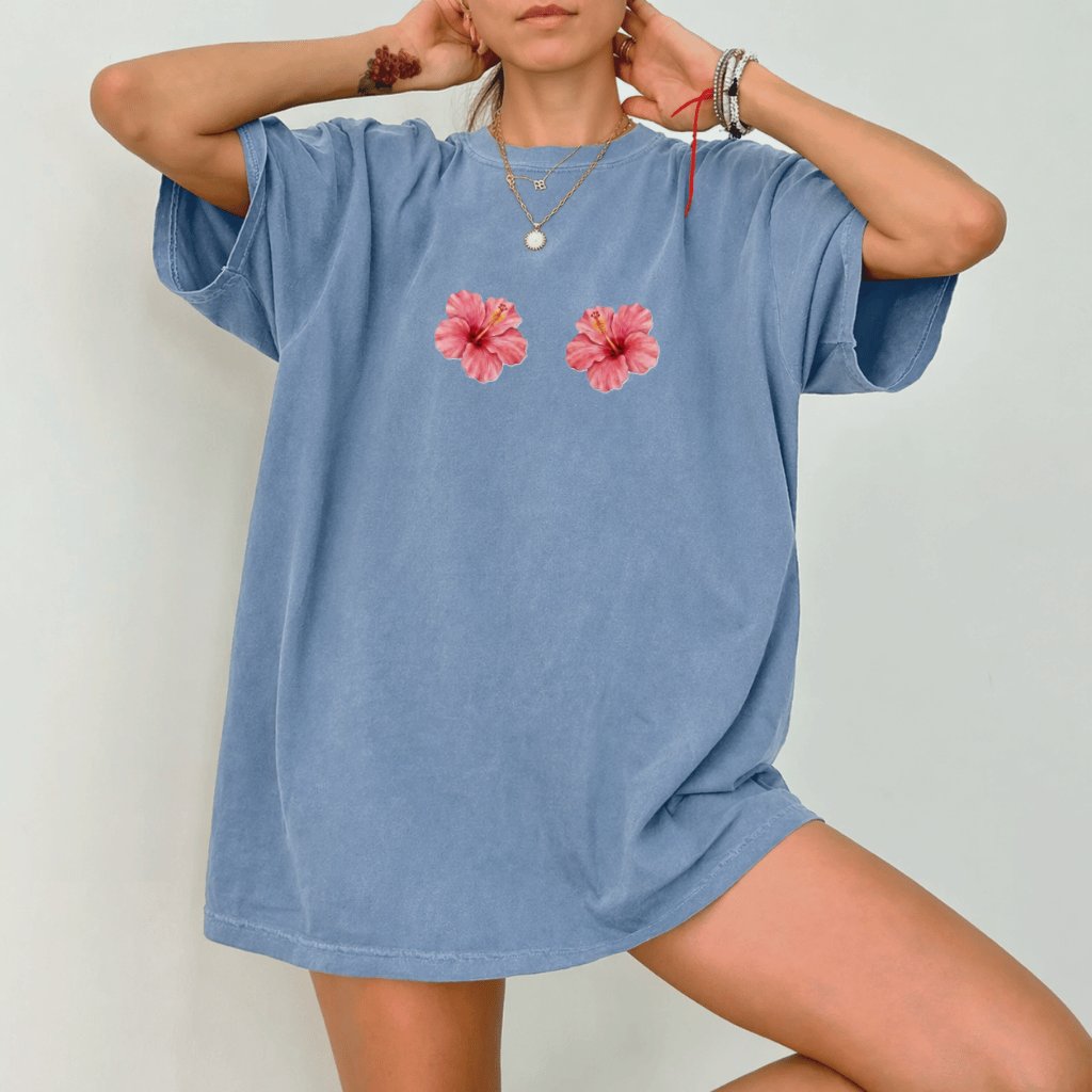 Comfort Colors Funny Hibiscus Shirt - Premium Soft Tropical Flower Tee - detail view
