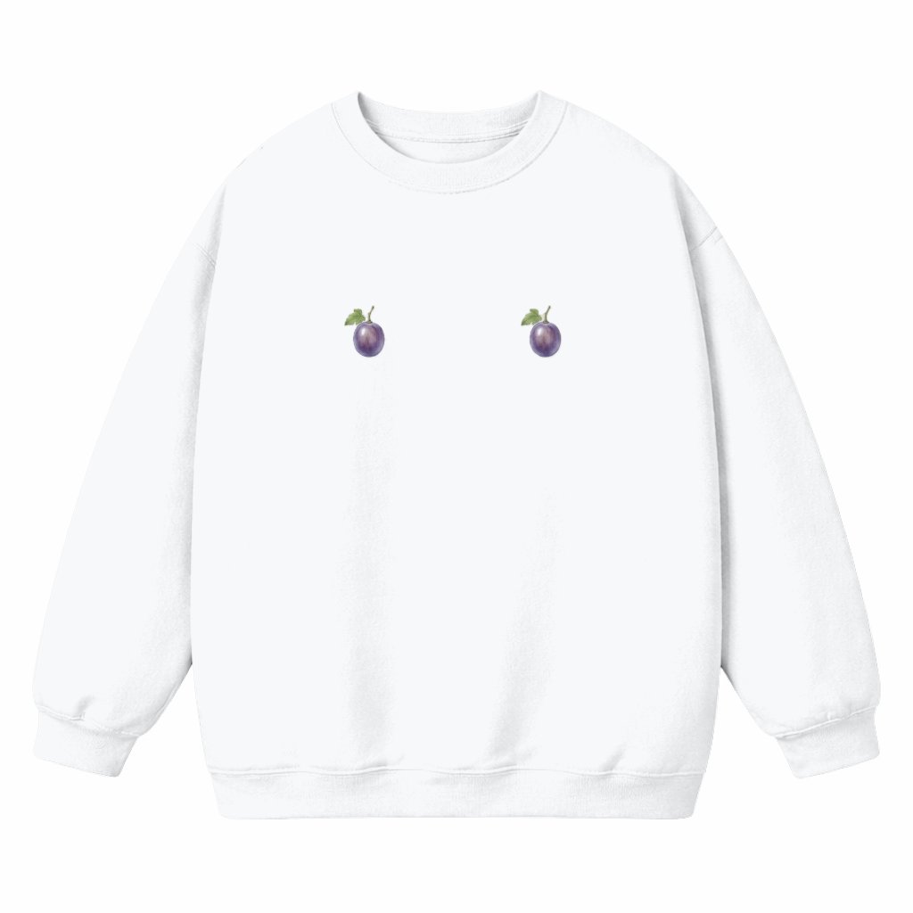 Funny Purple Plums Sweatshirt - Humorous Summer Fruit Pullover - front view