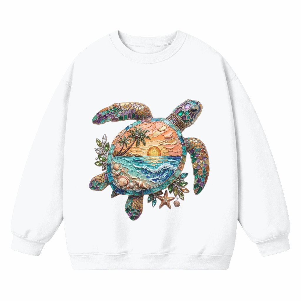 Vibrant Turtle Beach Scene Sweatshirt - Coastal Life Artistic Pullover - front view