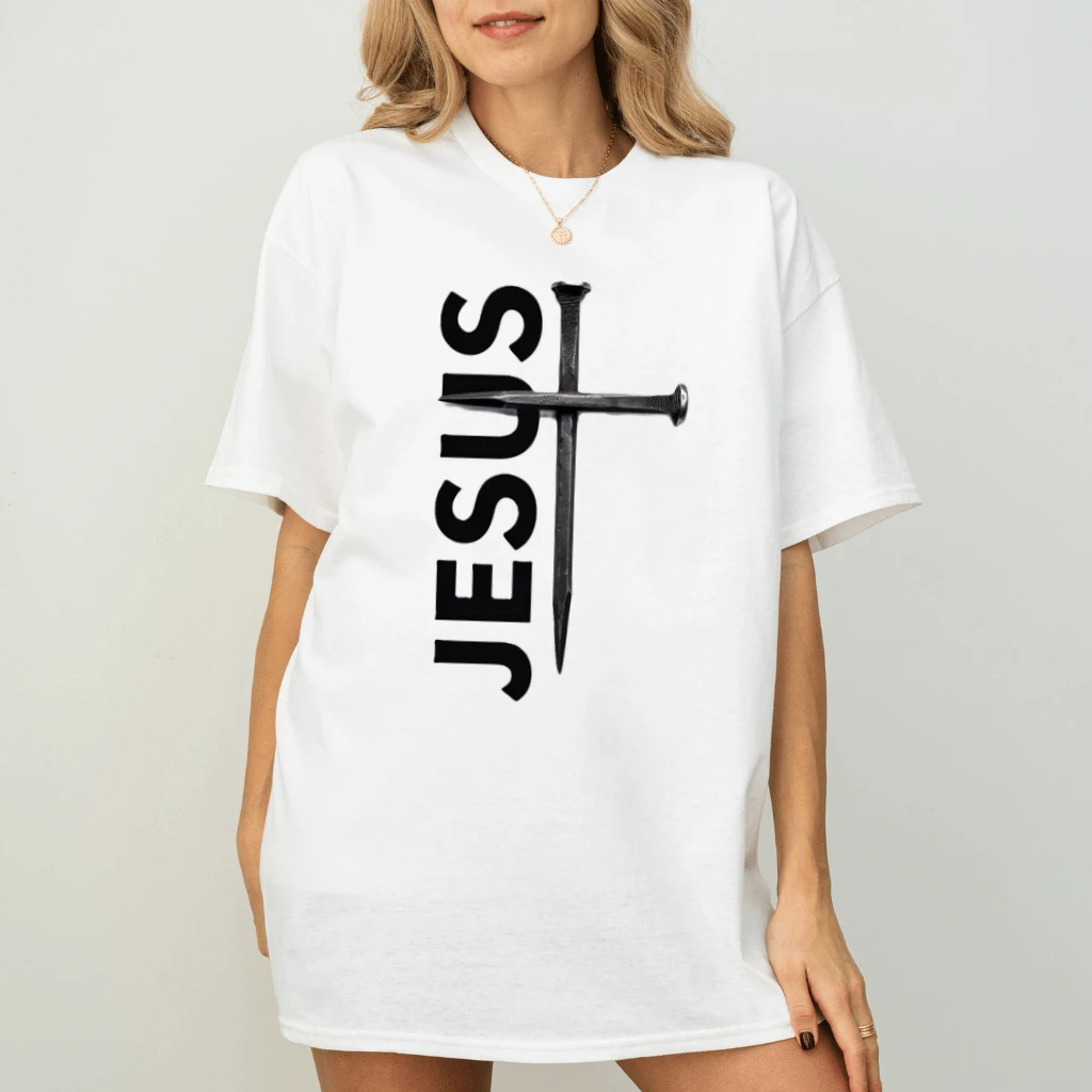 Jesus Nails Cross Graphic T-Shirt - Minimalist Christian Faith Graphic Tee - back view