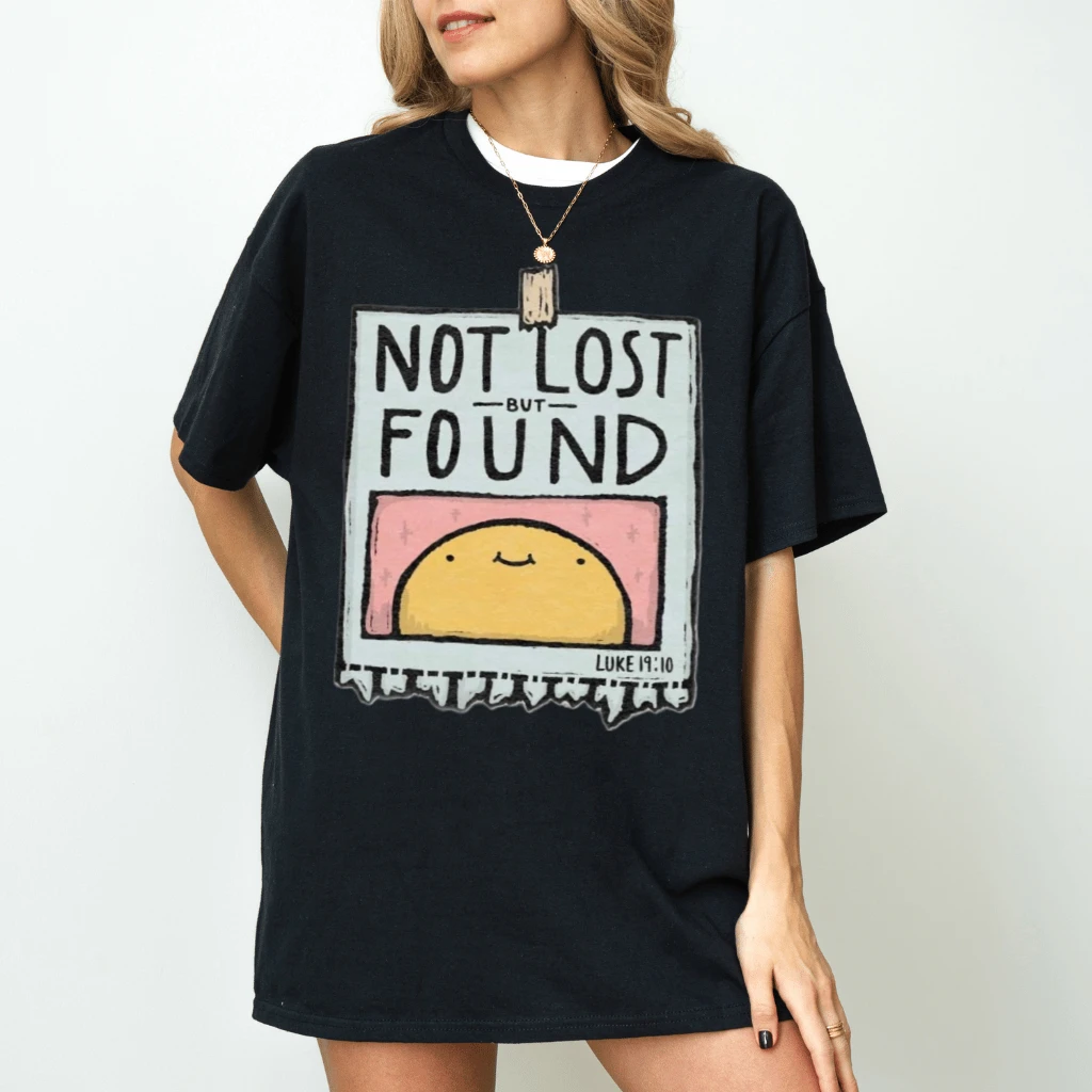 Not Lost But Found Luke 19:10 T-Shirt - Cute Christian Faith Graphic Tee - detail view