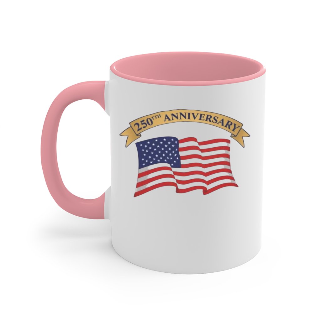United States 250th Anniversary Accent Mug | 1776-2026 American Flag Two-Tone Coffee Cup | Patriotic Semiquincentennial Colored Mug - front view