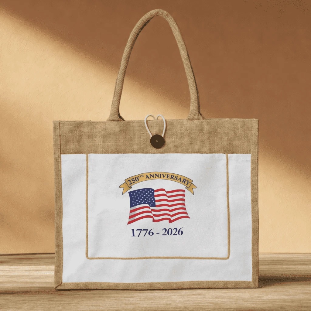 Patriotic Tote Bag, 250th Anniversary, American Flag Canvas, 1776 2026 Bag, USA Pride Tote - front view