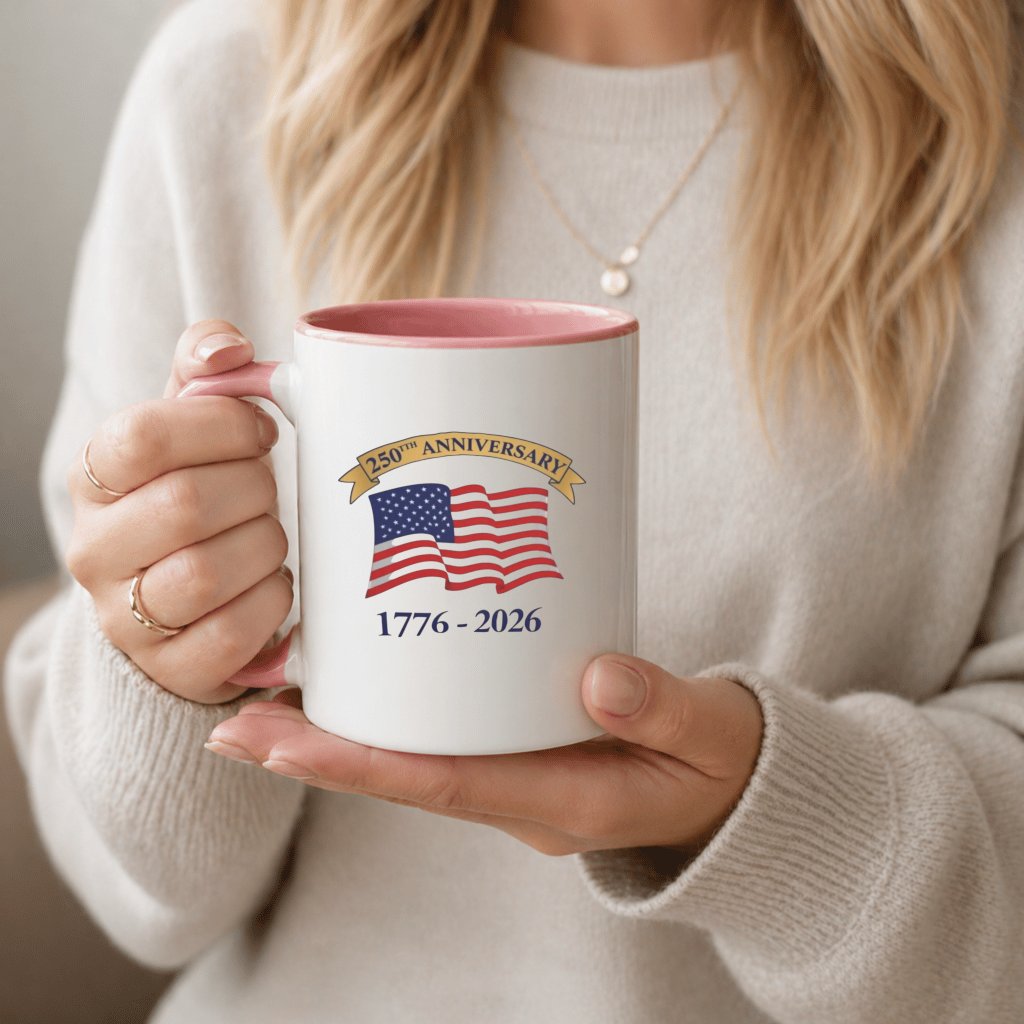 250th Anniversary USA Flag Accent Mug – 1776–2026 Patriotic America Gift Mug - back view