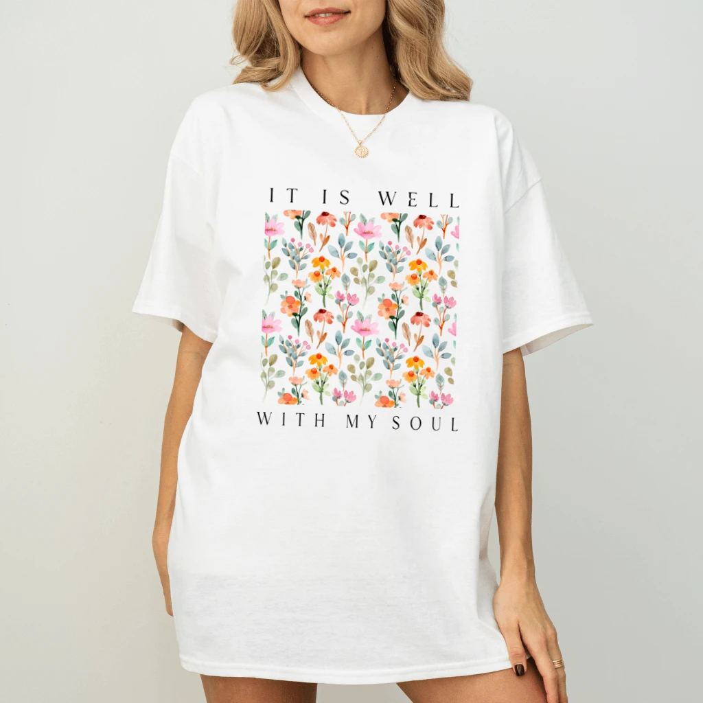 Watercolor Floral Pattern T-Shirt Botanical Flower Aesthetic - back view