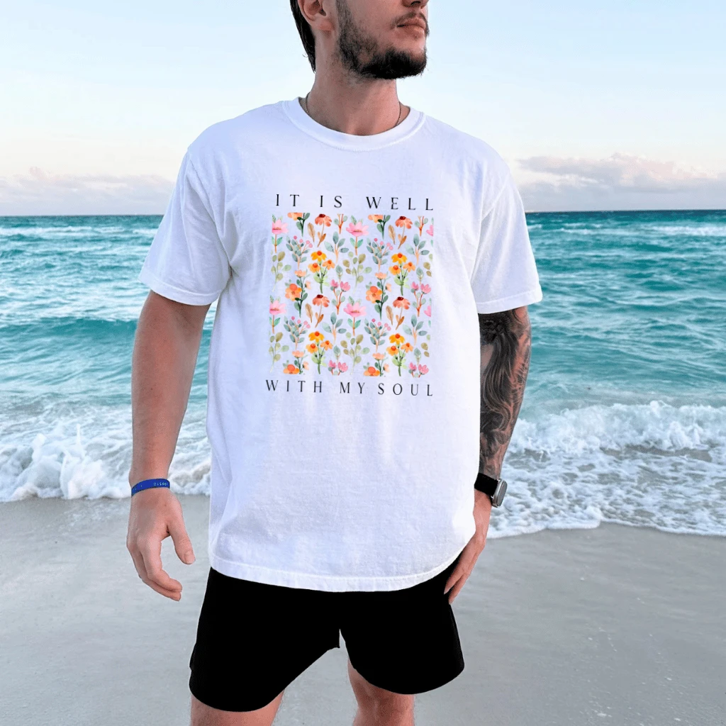 Watercolor Floral Pattern T-Shirt Botanical Flower Aesthetic - detail view