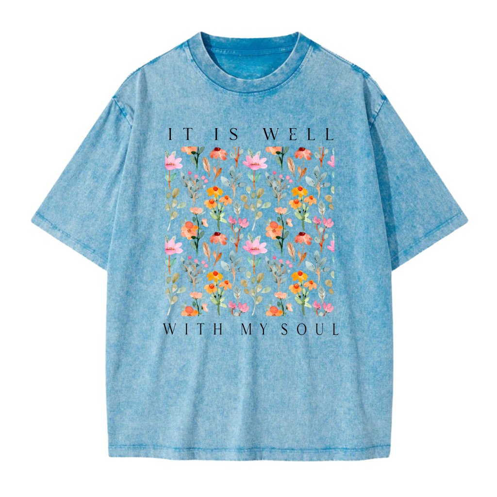 Watercolor Floral Pattern Washed Tee Botanical Style Gift - front view