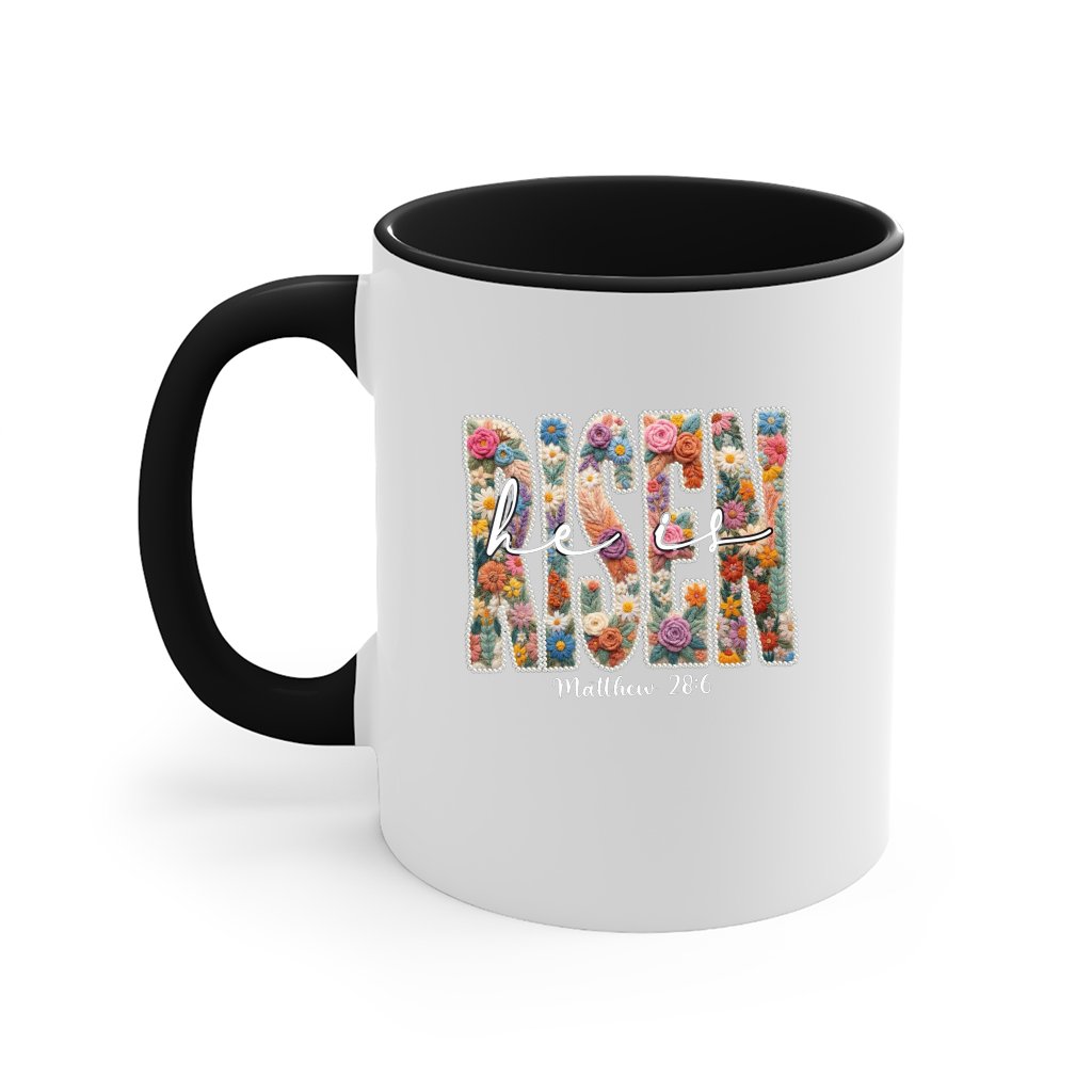 Christian He Is Risen Easter Floral Embroidery Accent Mug - front view