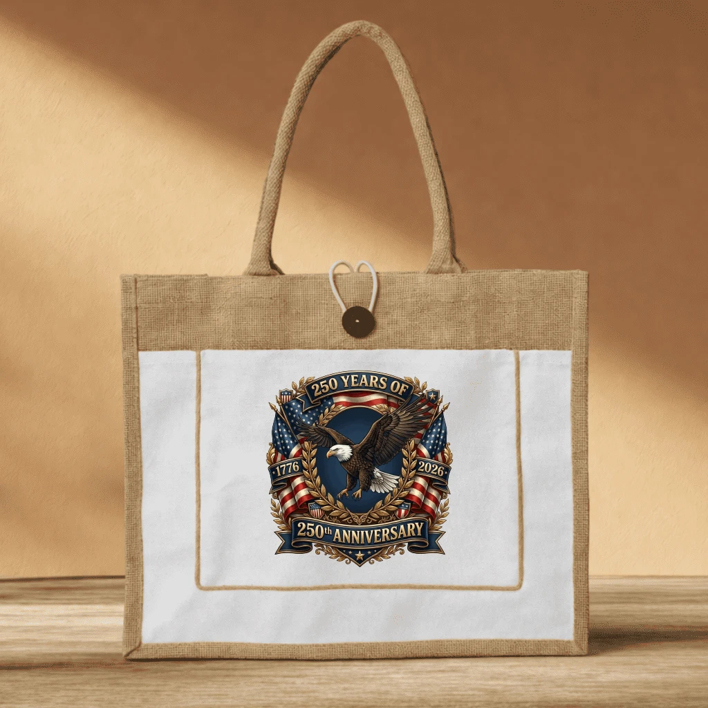 USA Freedom 250th Anniversary Jute tote bag Independence Day – Gift for Patriots Patriotic - front view