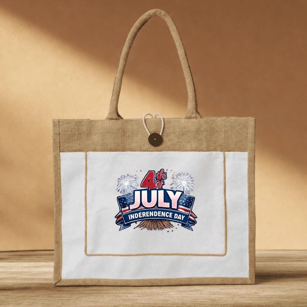 Patriotic Eagle USA Jute tote bag – 4th of July Gift Vintage American Graphic - front view
