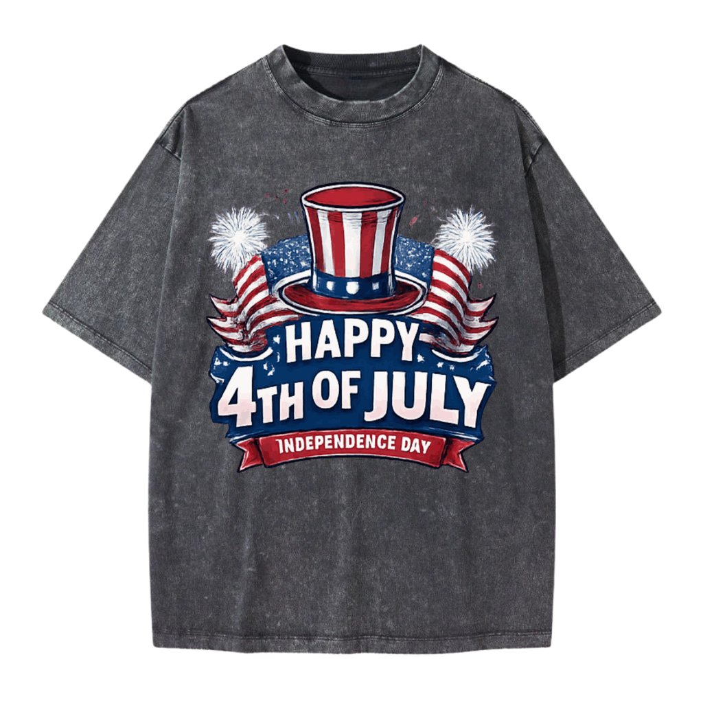 USA 250 American Flag Fireworks Wash Tee – Independence Day Patriotic Gift - front view