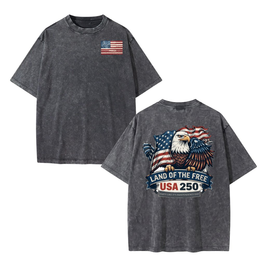 Land of the Free USA 250 Eagle Wash Tee – Independence Day Patriotic Gift 1776-2026 - front view