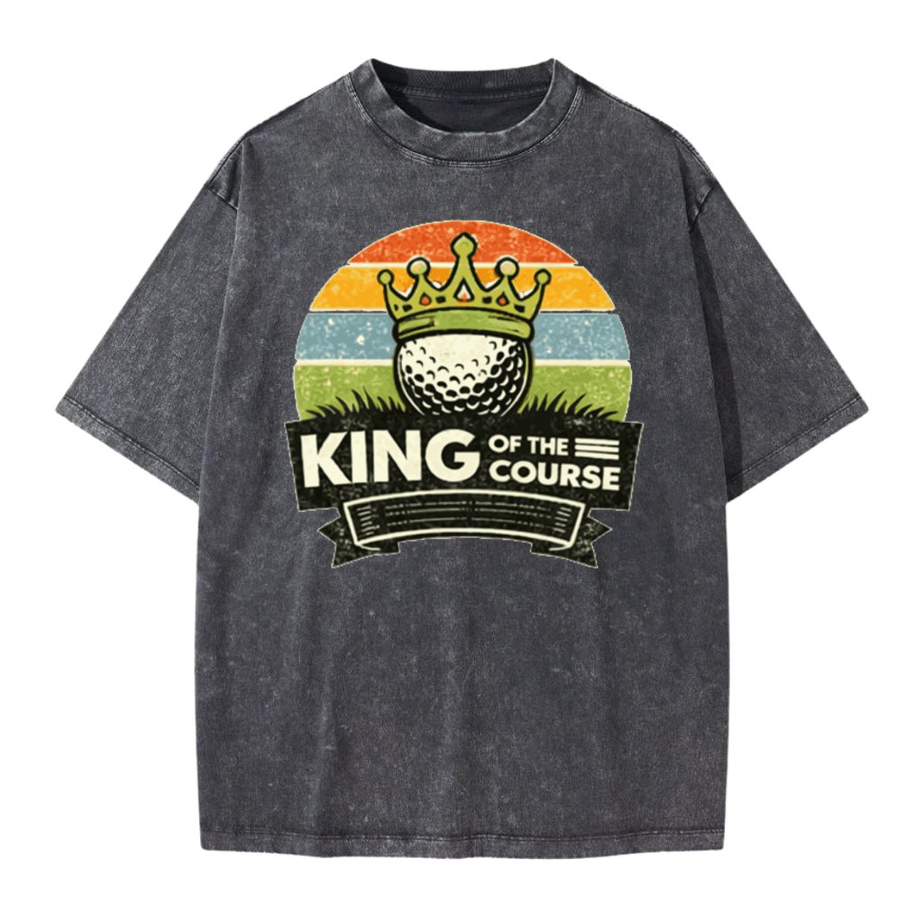 King of the Course Golf Dad Retro Graphic, Funny Golf Father Gift, Vintage Golf King Design - Wash tee - front view