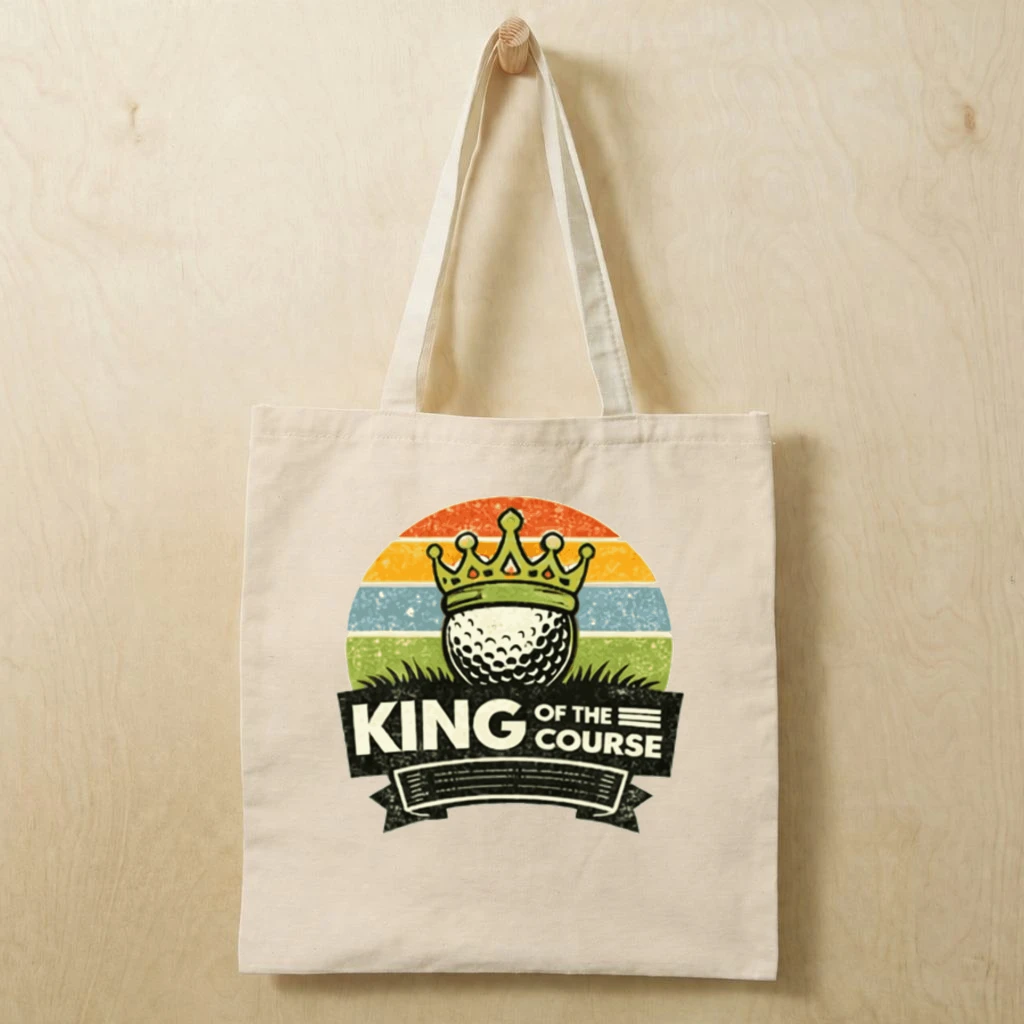 King of the Course Golf Dad Retro Graphic, Funny Golf Father Gift, Vintage Golf King Design - Cotton tote bag - front view