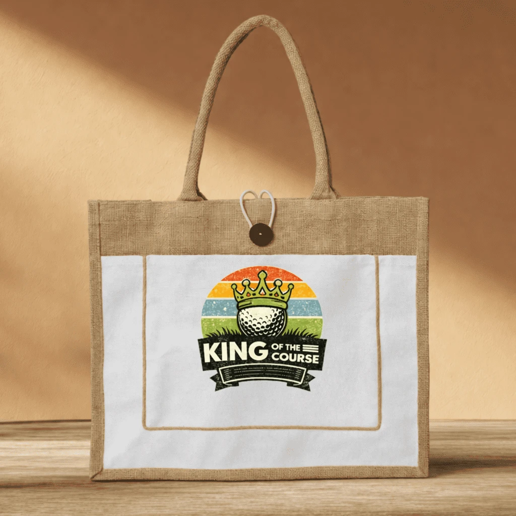 King of the Course Golf Dad Retro Graphic, Funny Golf Father Gift, Vintage Golf King Design - Jute tote bag - front view