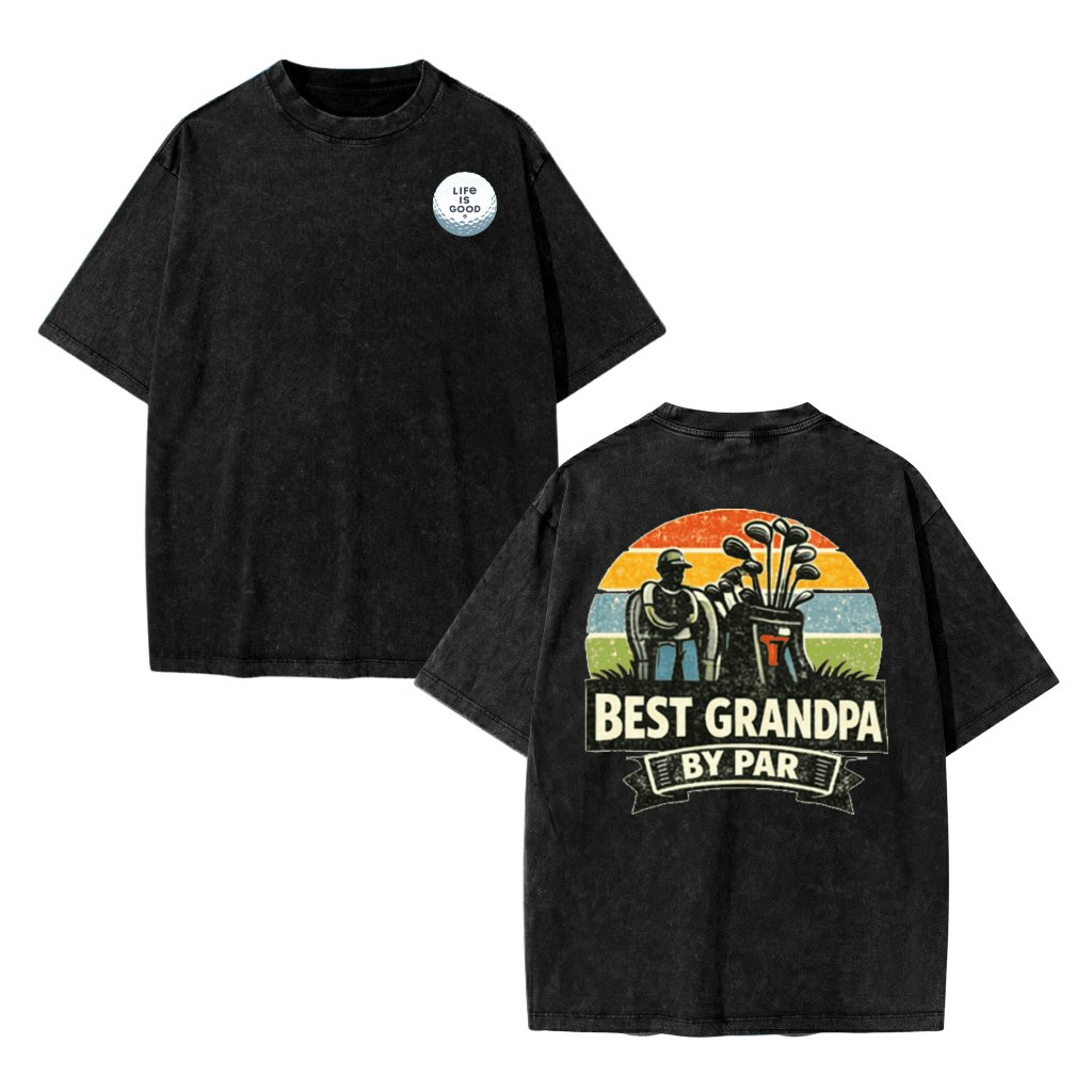 Best Grandpa By Par Golf Retro Graphic, Funny Golf Grandpa Gift, Vintage Golf Lover Design - Wash tee - front view