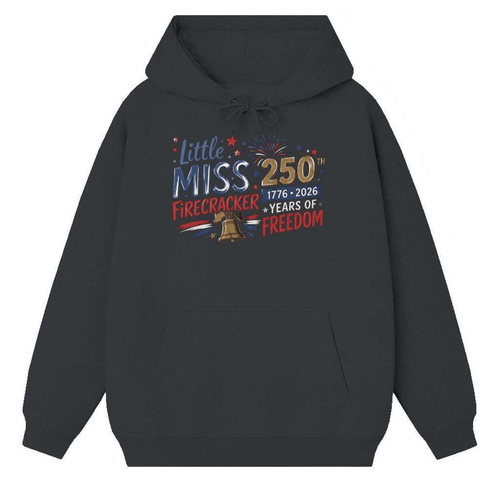 Retro Little Miss Firecracker Hoodie – Independence Day 1776–2026 Men Or Women Patriotic - front view