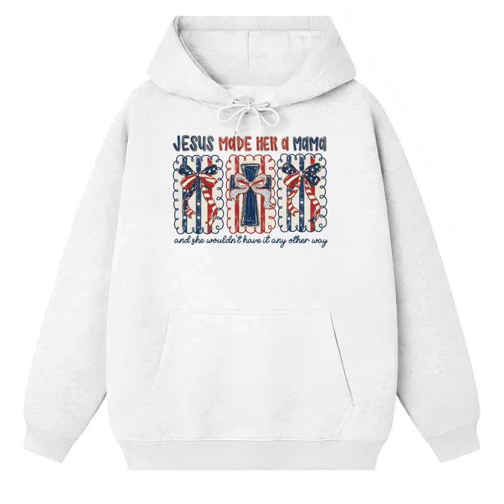 Camo Coquette Christian Mama Graphic Hoodie – Jesus Made Her A Mama Hunting Gift, Duck Camo Pattern Shirt for Mom - front view