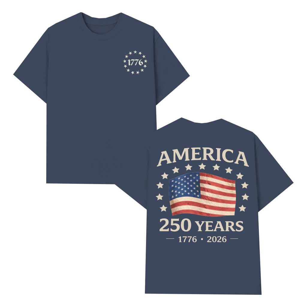 Vintage American Flag Shirt – USA 250th Anniversary 1776-2026 Patriotic Gift for Men Women, 4th of July Independence Day Retro Graphic - front view