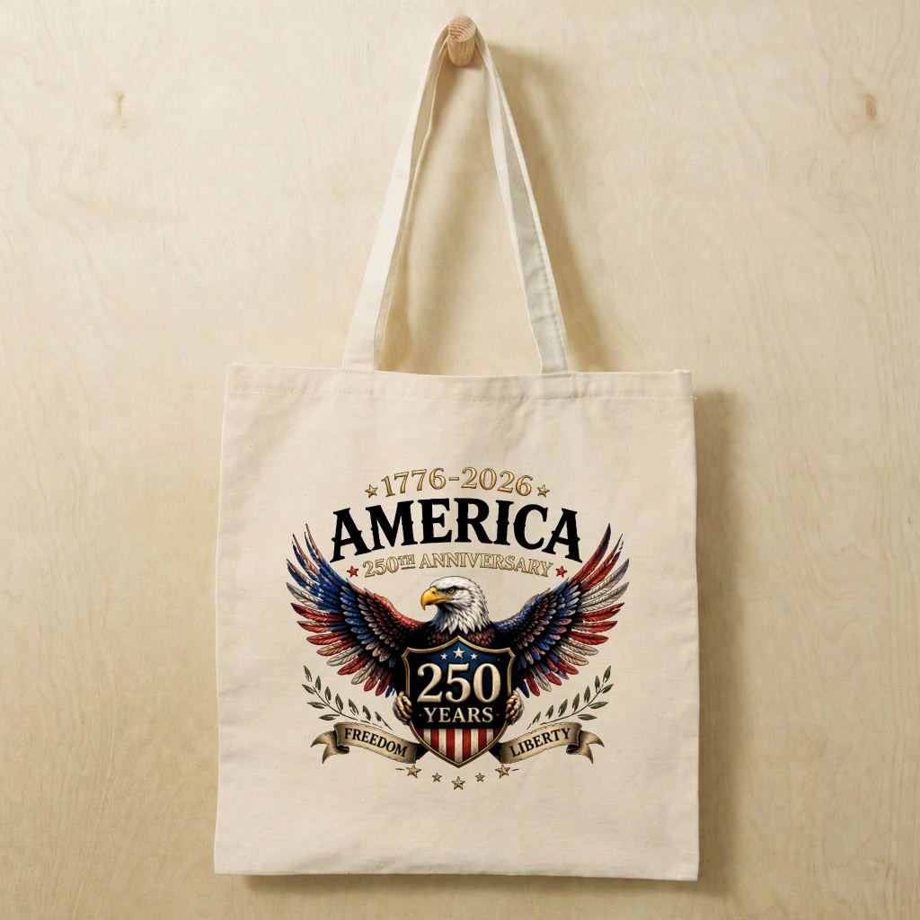 Liberty Eagle 1776–2026 Cotton tote bag – America 250th Anniversary Patriotic Graphic Gift for Him Her - front view