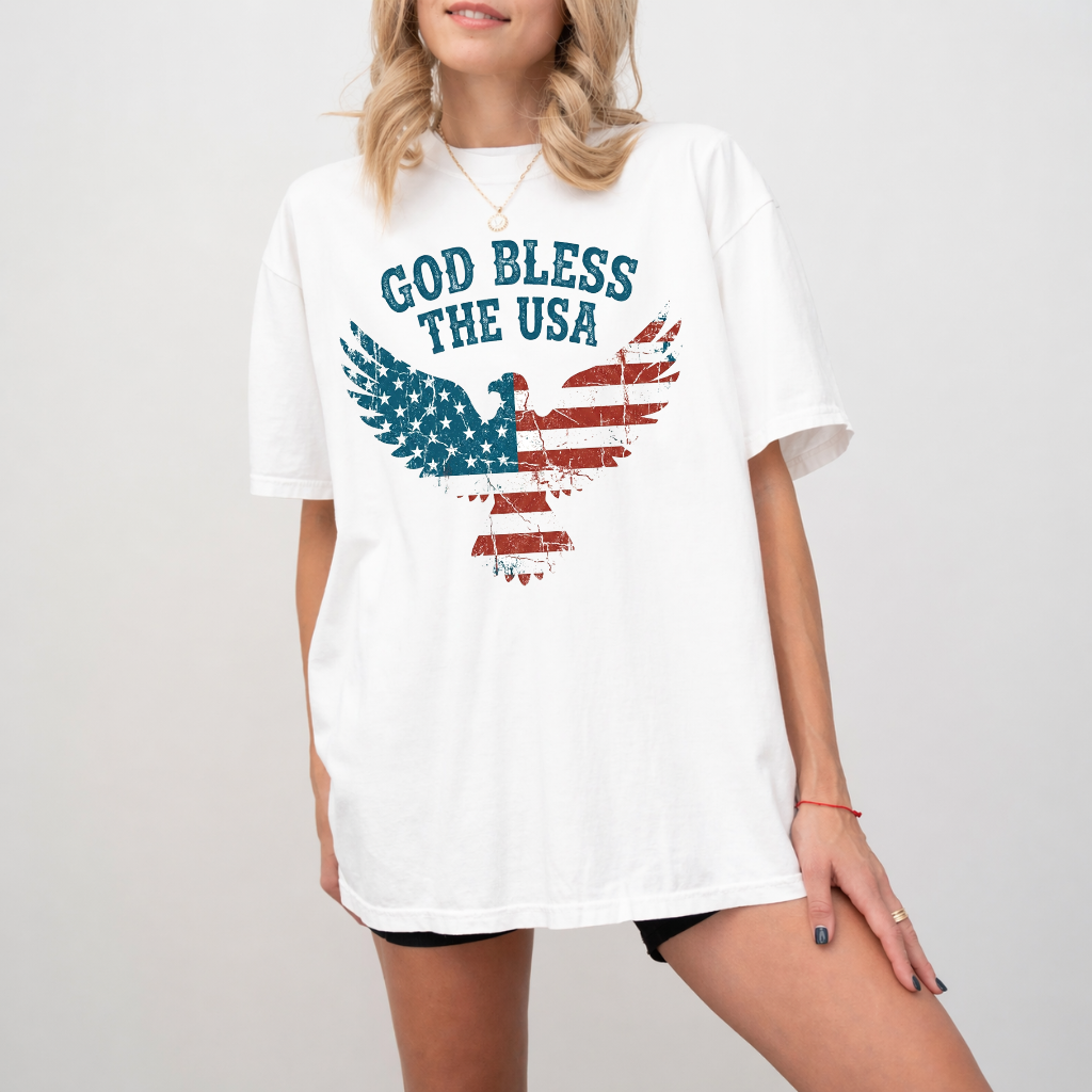 God Bless The USA 4th of July Eagle Comfort Colors Shirt - American Independence Day Gift for men & women - back view