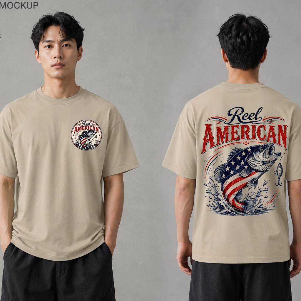 Reel America Cool Dad Fishing T-Shirt 2 sided - 4th of July Fishing Gift for Him - back view
