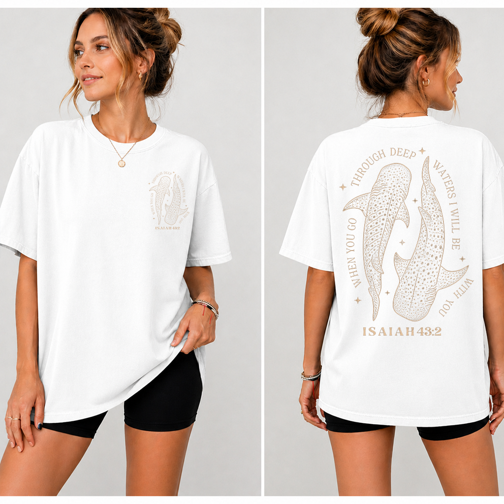 When You Go Through Deep Water Jesus Whale Shark T-shirt| Marine Wildlife Gift for Christians - detail view