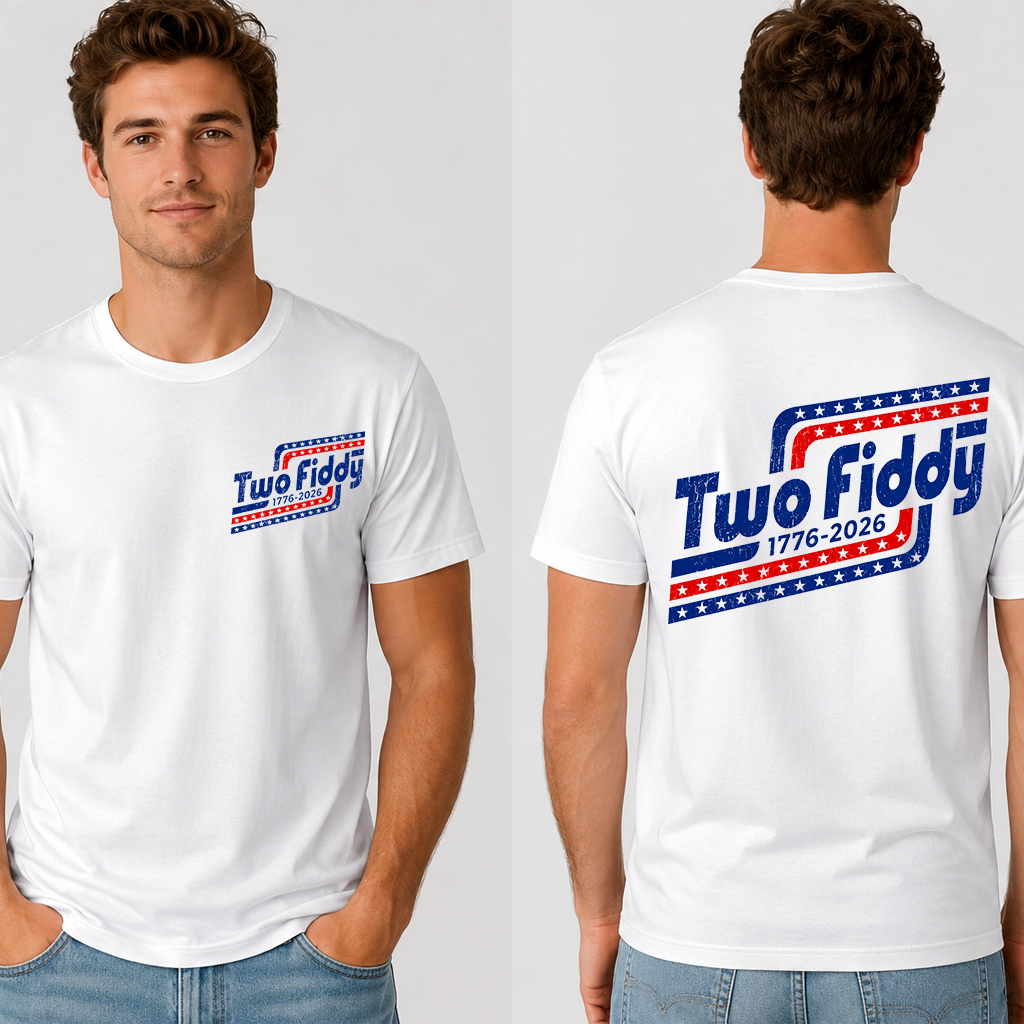 Vintage America Two Fiddy T-Shirt 2 sided - 1776 2026 Gift for Him & Her - detail view