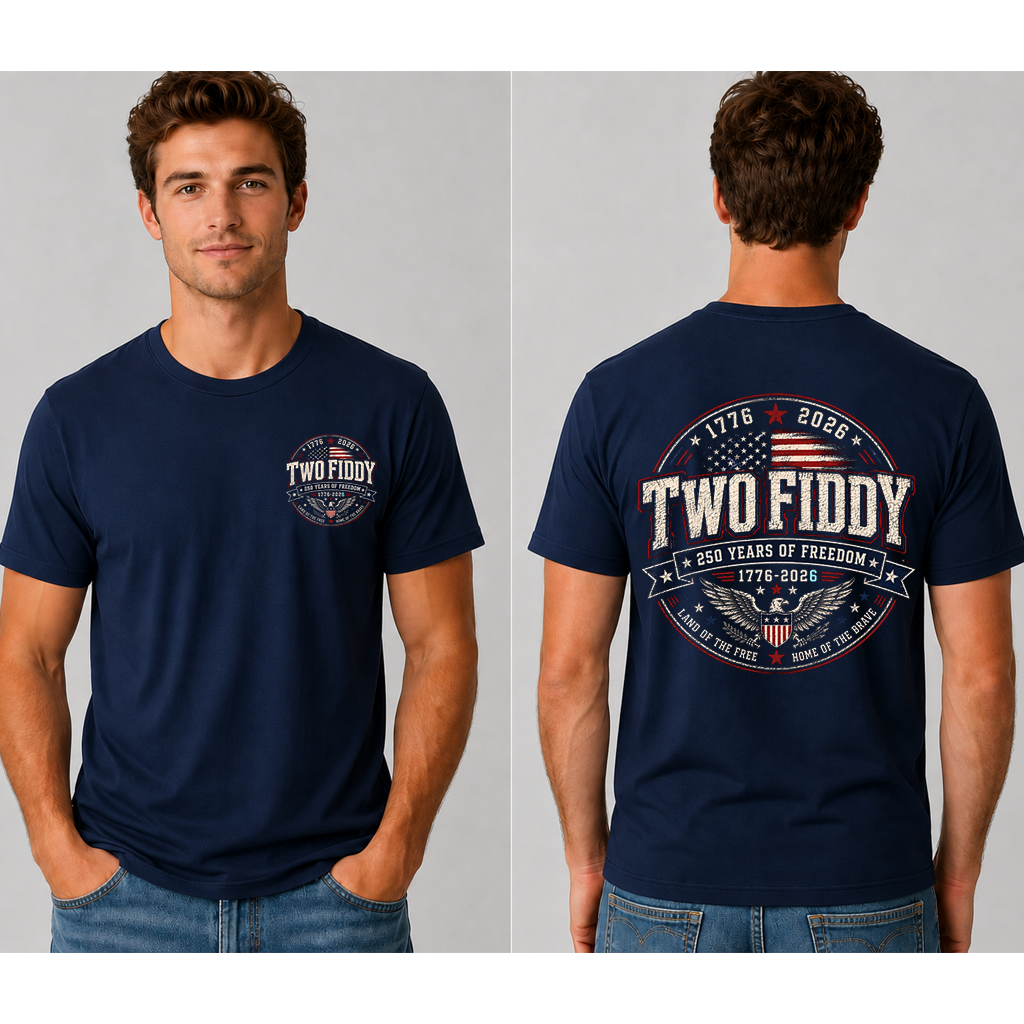 Retro Eagle Two Fiddy T-Shirt 2 sided| America 250 Years Gift for men women - detail view