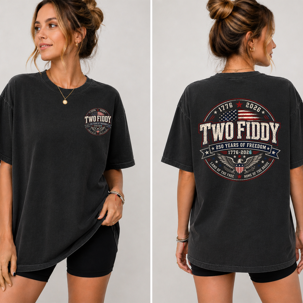 Retro Eagle Two Fiddy T-Shirt 2 sided| America 250 Years Gift for men women - back view