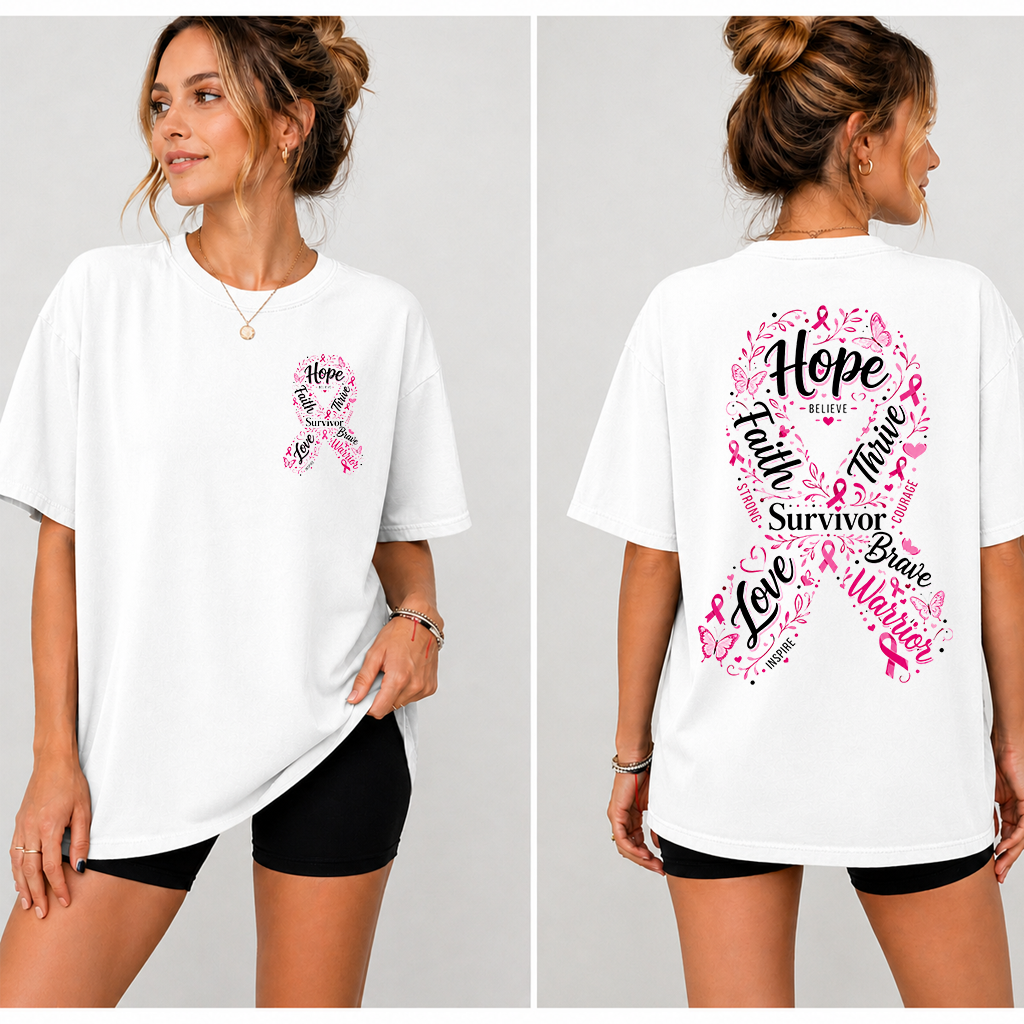 Faith Hope Love Breast Cancer Survivor Pink Ribbon T-shirt| Ideal Gift for Breast Cancer Fighter - back view