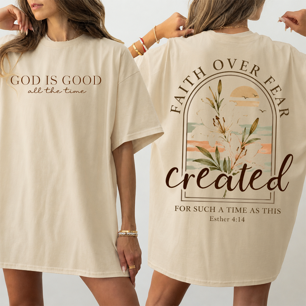 Floral Christian Shirts for Women GOD Is Good Graphic T-Shirt - Faith Over Fear Gift for Her - back view