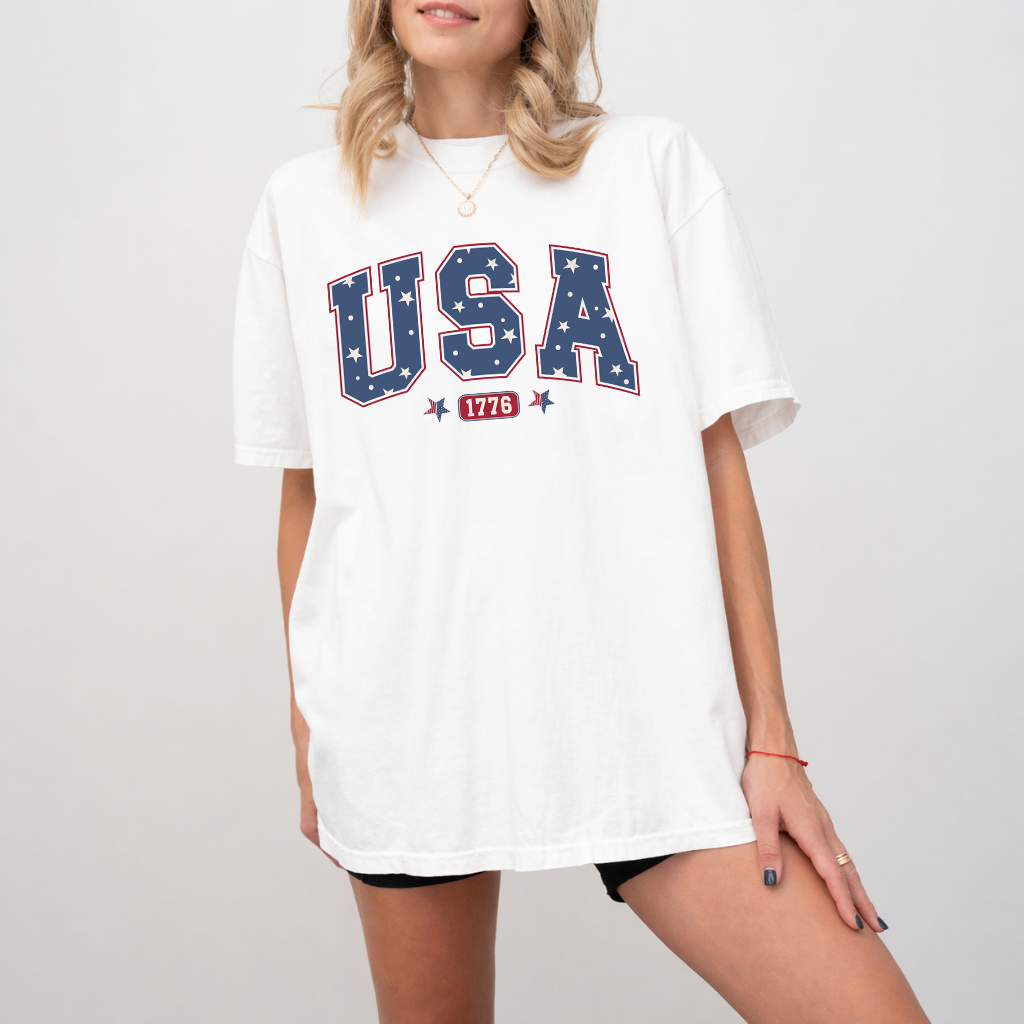 Comfort Colors USA 1776 Fourth of July Shirt - USA Flag Patriotic Gift for men and women - back view