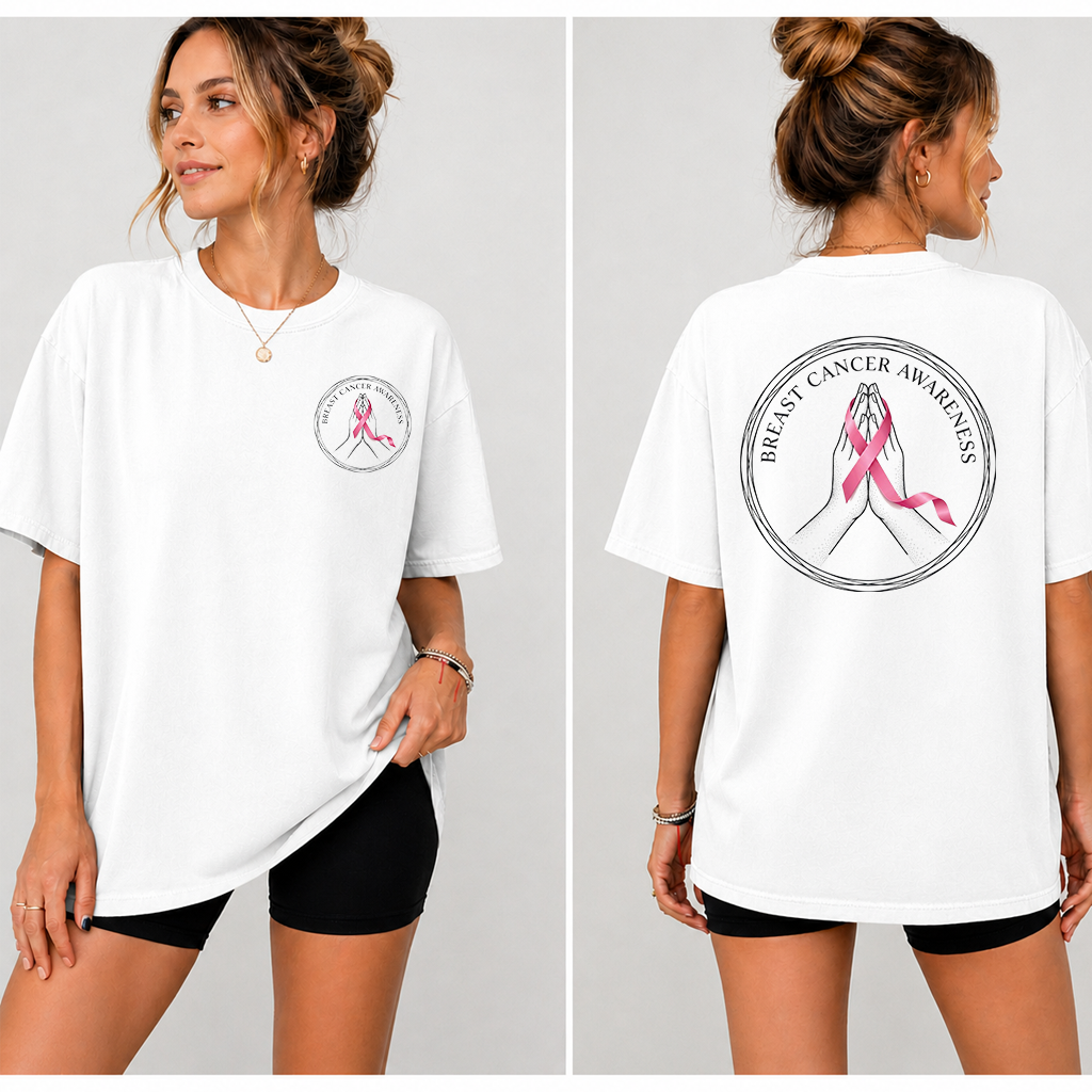 Pray for Her Breast Cancer Awareness T-shirt| Pink Ribbon Gift for Breast Cancer Fighter - detail view