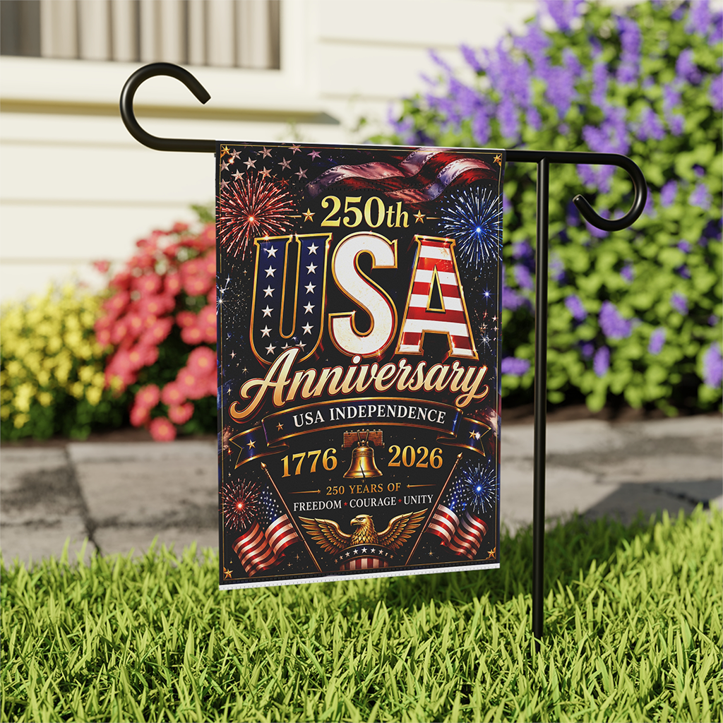 250th Anniversary USA Independence Flag - Patriotic Fireworks Party Gift for House Decoration - back view