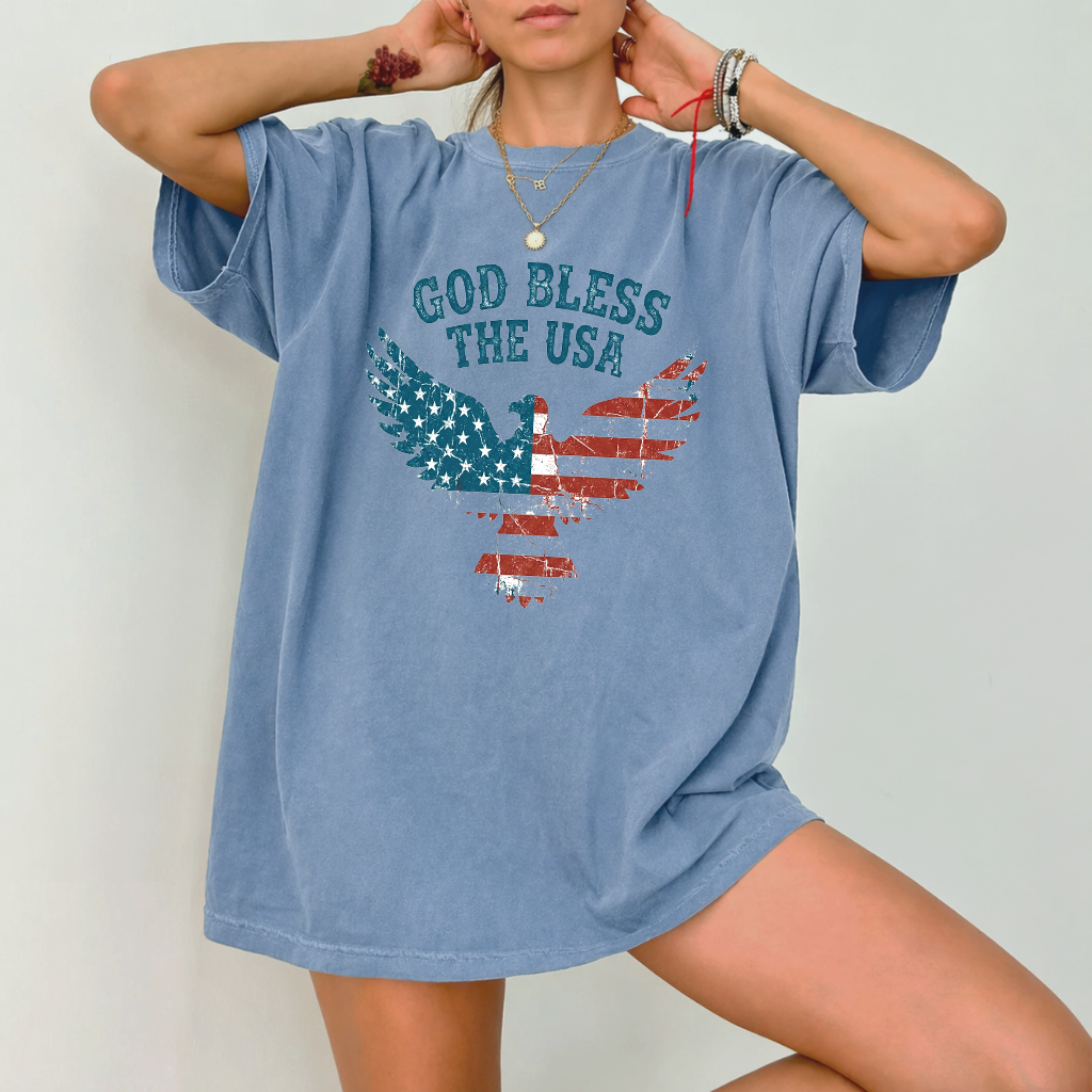 God Bless The USA 4th of July Eagle Comfort Colors Shirt - American Independence Day Gift for men & women - detail view