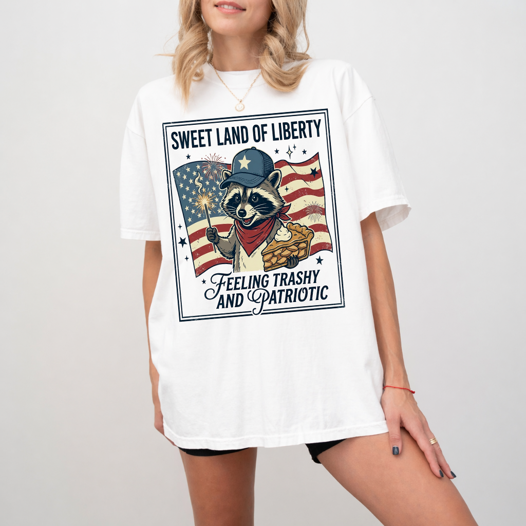 Sweet Land of Liberty Patriotic USA Raccoon T-shirt - Cute 4th of July America Raccoon Gift for men and women - back view
